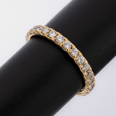 14 kt Gold Brillant-Memoryring, GG 585/000,28 Brillanten zus. ca. 1.81 ct (grav.) feines Weiß-Weiß/vs-si, RW 54, ca. 2.0 g
