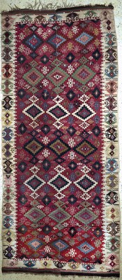Antiker Konya Kelim, Türkei, 19.Jhd, Wolle auf Wolle, ca. 375 x 165 cm, EHZ: 4, (kleine Löcher & Restaurierungen),aus Sammlungsauflösung
