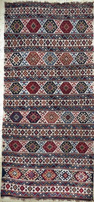 Shahsawan Kelim antik, Persien, 19.Jhd, Wolle auf Wolle, ca. 330 x 152 cm, EHZ: 2-3, (kleine Restaurierungen)