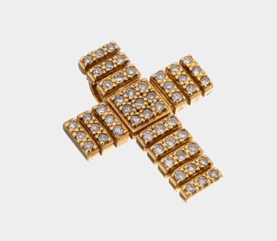 14 kt Gold Brillant-Kreuzanhänger, GG 585/000, Brillanten zus. ca. 0.50 ct (grav.) Weiß/si, ca. 2.5 x 2 cm, ca. 4.9 g