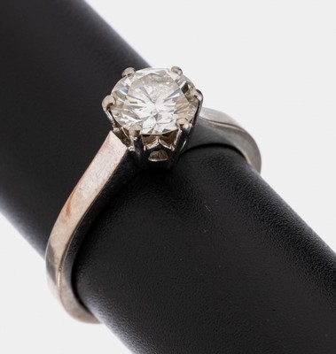 18 kt Gold Brillant-Ring, WG 750/000, Brillant ca. 1.20 ct Weiß/si, RW 55, ca. 4.4 g