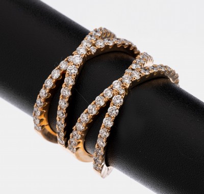 18 kt Gold Brillant-Ring, RoseG 750/000, 74Brillanten zus. ca. 1.48 ct Weiß/si, RW 54, ca. 7.8 g