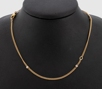 18 kt Gold Brillant-Collier, GG 750/000, 12Brillanten zus. ca. 0.60 ct Weiß/si, L. ca. 95cm, Karabinerschließe, ca. 18.1 g