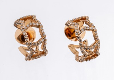 Paar 18 kt Gold Brillant-Ohrstecker, RG 750/000, 122 Brillanten zus. ca. 0.80 ct feines Weiß-Weiß/si, ca. 11.6 g