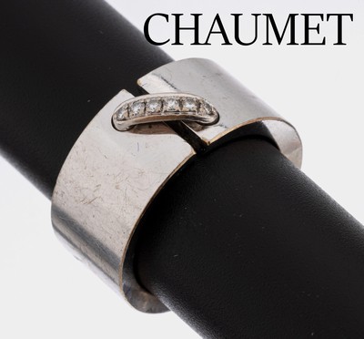 18 kt Gold CHAUMET Brillant-Ring, WG 750/000, 6 Brillanten zus. ca. 0.15 ct Weiß/si, ca. 12.2 g, RW 54, num. und sign. Chaumet Paris