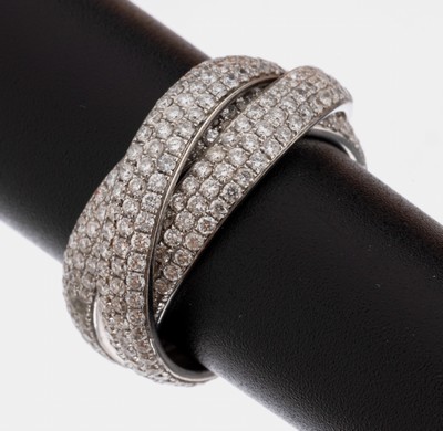 18 kt Gold Brillant-Ringtrio, WG 750/000, 3 Ringe jeweils rundum mit Brillanten zus. ca.3.50 ct Weiß/si, RW 52, ca. 11.7 g