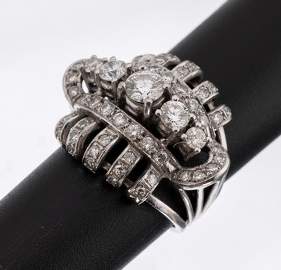 18 kt Gold Diamant-Ring, WG 750/000, 19 Brillanten und 38 8/8-Diamanten zus. ca. 1.30 ct Weiß-get. Weiß/si-p1, ca. 9.5 g, RW 51