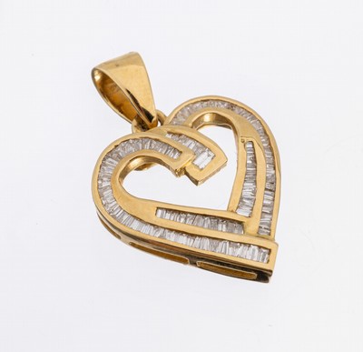 18 kt Gold Diamant-Herzanhänger, GG 750/000, 79 Diamanttrapeze zus. ca. 2.0 ct Weiß/si-p, ca. 5.5 g