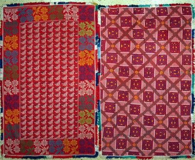 2 Lots Stickerei, Skandinavien, Anfang 20.Jhd, Wolle auf Wolle, ca. 200 x 130 cm, EHZ: 2