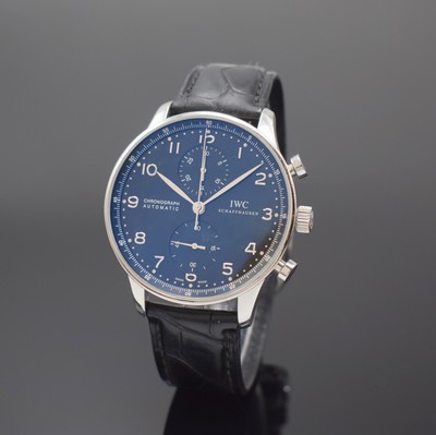 IWC Herrenchronograph Modell Portugieser Referenz 3714, Schweiz um 2005, Automatik, Edelstahlgeh. inkl. IWC Lederband (zu ers.) m. orig. Dornschl., ...