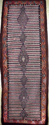 Antiker Bidjar Kelim, Persien, 19.Jhd, Wolle auf Wolle, ca. 470 x 162 cm, EHZ: 2, (Restaurierungen)