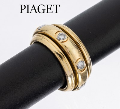 18 kt Gold PIAGET Brillant-Ring, GG 750/000, Model Possession, mittlere Ringschiene drehbar, 7 Brillanten zus. ca. 0.90 ct feines Weiß/vs, RW 53, ...