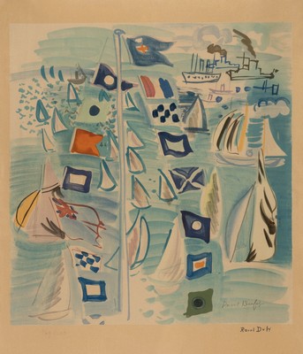 Raoul Dufy, 1877-1953, Regatta bei Cowes, Farblithographie, handsigniert, num. 169/200, ca. 50x47cm, stark gebräunt, u.Gl., R. ca. 74x58cm