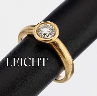18 kt Gold LEICHT Brillant-Ring, GG 750/000, 1 Brillant ca. 1.007 ct (grav.) get.Weiß/vs, RW 63, ca. 8.5 g, sign. und num.