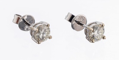 Paar 14 kt Gold Brillant-Ohrstecker, WG 585/000, 2 Brillanten zus. ca. 0.58 ct l.get.Weiß/p