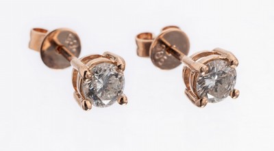 Paar 14 kt Gold Brillant-Ohrstecker, RG 585/000, 2 Brillanten zus. ca. 0.60 ct l.get.Weiß/p