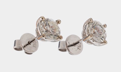 Paar 14 kt Gold Brillant-Ohrstecker, WG 585/000, 2 Brillanten zus. ca. 1.54 ct l.get.Weiß/si-p