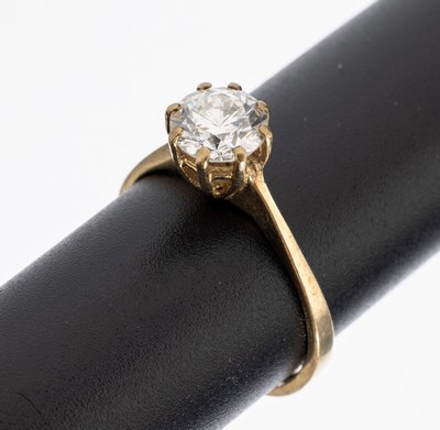 9 kt Gold Brillant-Ring, GG 375/000, Brillant ca. 0.95 ct Weiß/p1, RW 54, ca. 1.8 g