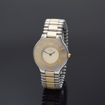 CARTIER Linie 21 Armbanduhr, Schweiz um 1990, quarz, z. T. verg. Edelstahlgeh. inkl. orig. Gliederband m. dopp. Faltschl., Boden 6-fach verschr., ...