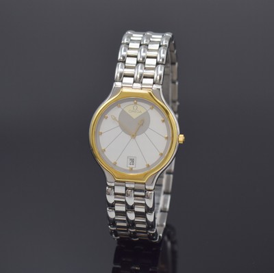 OMEGA De Ville Armbanduhr in Stahl/Gold Referenz 196.0316, Schweiz um 2000, quarz, Boden aufgedr., orig. Gliederband m. Faltschl., weißes Zifferbl. ...