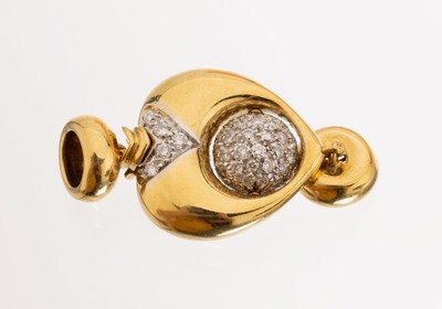 18 kt Gold Brillant-Kettenschließe, GG 750/000, angedeutete Herzform, drehbare Kugel aus WG, Brillanten zus. ca. 1.14 ct Weiß/si, L. ca. 3.5 cm, ...