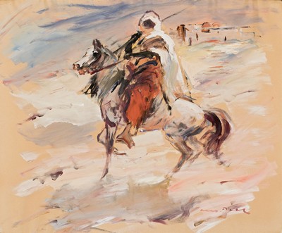 Otto Dill, 1884 Neustadt/Wstr.-1957 Bad Dürkheim, Reitender Berber, Gouache auf Papier, rechts unten signiert, ca. 46x57cm, u.Gl., R. ca. 68x78cm