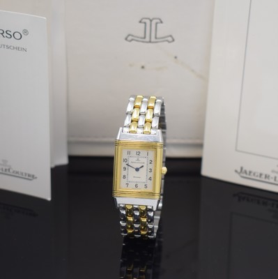 Jaeger-LeCoultre Reverso Damenarmbanduhr in Stahl und GG 750/000 Referenz 260.5.08, Schweiz verk. lt. beil. Garantie 11/1991, quarz, um 180 Grad ...