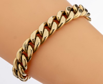 14 kt Gold Armband, GG 585/000, Glieder hohl gearbeitet, L. ca. 20 cm, B. ca. 10 mm, Kastenschloss mit Sicherheitsacht, ca. 27.6 g