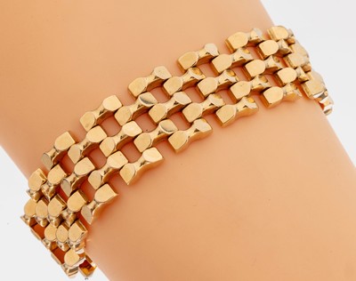 18 kt Gold Armband, GG 750/000, Backsteinoptik, B. ca. 2 cm, L. ca. 19.5 cm, Kastenschloss mit 2 Sicherheitsachten, ca. 39.7 g