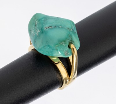 18 kt Gold Türkis-Ring, GG 750/000, qualitätvolle Verarbeitung, gr. Türkis, RW 51,ca. 10.8 g