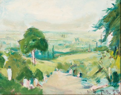 Hans Rolf Peter, 1926-2020 Neustadt/Wstr., Landschaft, Öl/Malkarton, rechts unten sign. und dat. 52, ca. 47x60cm, R. ca. 56x68cm