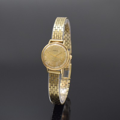 ANGELUS Damenarmbanduhr in GG 750/000 am neutralen GG 333/000 Band, Automatik, Schweiz um 1960, 3-teil. Geh., Boden und Glasrand aufgedr., Zifferbl. ...