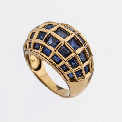 18 kt Gold Saphir-Ring, GG 750/000 gepr., 35 facett. Saphire zus. ca. 3.40 ct, RW 60, ca. 13.6 g