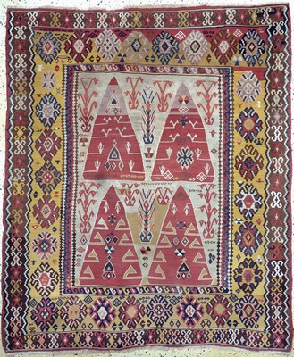 Erzurum Kelim antik, Türkei, 19.Jhd, Wolle auf Wolle, ca. 195 x 165 cm, Reinigungsbedürftig, EHZ: 2,aus Sammlungsauflösung