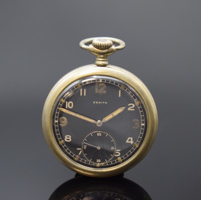 ZENITH militärische Taschenuhr des Deutschen Heeres, Schweiz um 1940, Nickelgeh., verschr. Boden m. Nr. "D. 8407232 H.", schwarzes elox. ...
