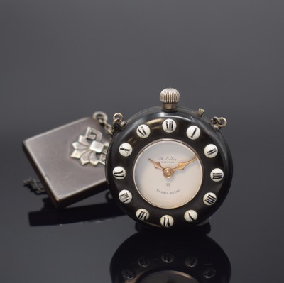 CH's OUDIN Chatelain-Uhr in Silber/Gagat, Frankreich um 1860, Kronenaufzug, Gagat- Scharniergeh. m. Silber-Montierungen, an kurzem Chatelain aus ...