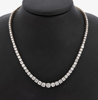 14 kt Gold Brillant-Collier, WG 585/000, Brillanten zus. ca. 16.00 ct Weiß- l.get.Weiß/si, L. ca. 40.2 cm, Kastenschloss mit Sicherheitsacht, ca. ...