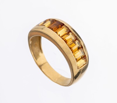 18 kt Gold Citrin-Ring, GG 750/000, 9 facett. Citrine, schöne Farbe, RW 58, ca. 6 g