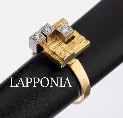18 kt Gold LAPPONIA Brillant-Ring, GG/WG 750/000, 1973, typ. Design, 3 in WG gefasste Brillanten zus. ca. 0.15 ct (grav.) Weiß/si, RW 57, ca. 5.5 ...