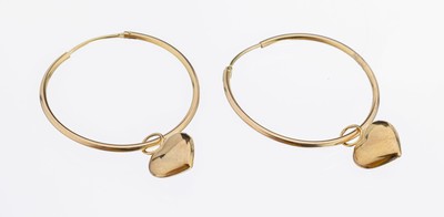 Paar 14 kt Gold Ohrcreolen, GG 585/000, D. ca. 3 cm, herzf. Einhänger, ca. 2.2 g