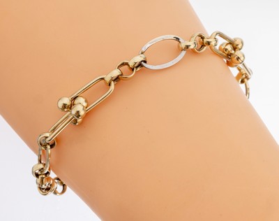 14 kt Gold Armband, GG/WG 585/000, länglichovale Glieder, teilw. mit Kugelabschluss, L. ca. 18 cm, ca. 5.4 g