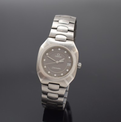 OMEGA Seamaster Polaris Armbanduhr in Titan mit Palladium Intarsie Referenz 196.0291/396.0981, Schweiz um 1985, quarz, Boden aufgedr., orig. ...
