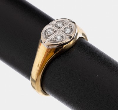 18 kt Gold Brillant-Ring, GG/WG 750/000, 4 Brillanten zus. ca. 0.12 ct Weiß/si, ca. 6.2 g, RW 53
