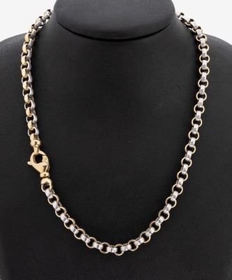 14 kt Gold Collier, GG/WG 585/000, Karabinerschließe, L. ca. 45.5 cm, ca. 28.4 g