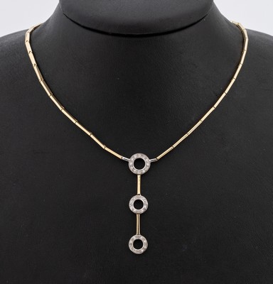 14 kt Gold Brillant-Collier, GG/WG 585/000,28 in WG gefasste Brillanten zus. ca. 0.14 ct Weiß-get.Weiß/p, ca. 15.4 g, L ca. 47 cm, Kastenschloss ...