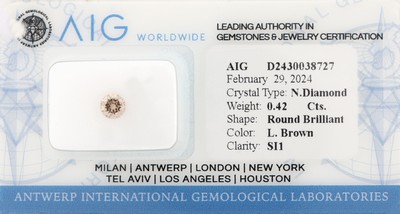Loser Brillant, 0.42 ct light Brown/si1, mit AIG-Expertise, verschweißt