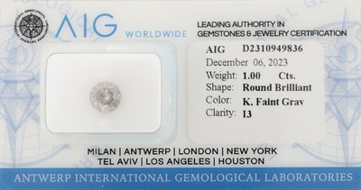 Loser Brillant 1.00 ct, l.grey/p1, mit AIG Expertise, verschweißt