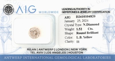 Loser Brillant 1.52 ct, l.Braun-Gelb/p1, mit AIG-Expertise, verschweißt