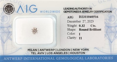 Loser Brillant 0.32 ct get.Weiß(L)/p1, mit AIG-Expertise, verschweißt