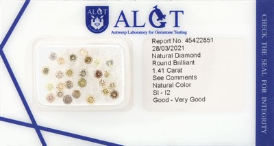 Lot lose Brillanten zus. 1.41 ct versch. Farben (nat.)/si1-p2, mit ALGT Expertise, verschweißt